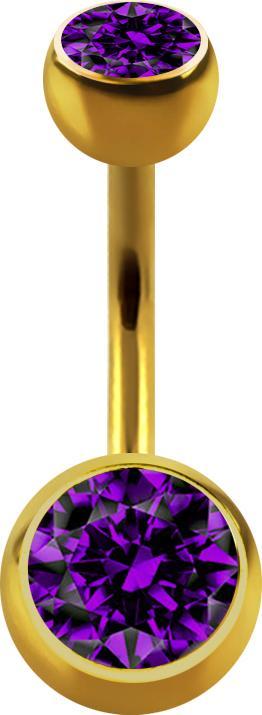 Star Piercing Banane vergoldet mit zwei Kugeln Kristall violett (ohne Messing, Chirurgenstahl 316L)