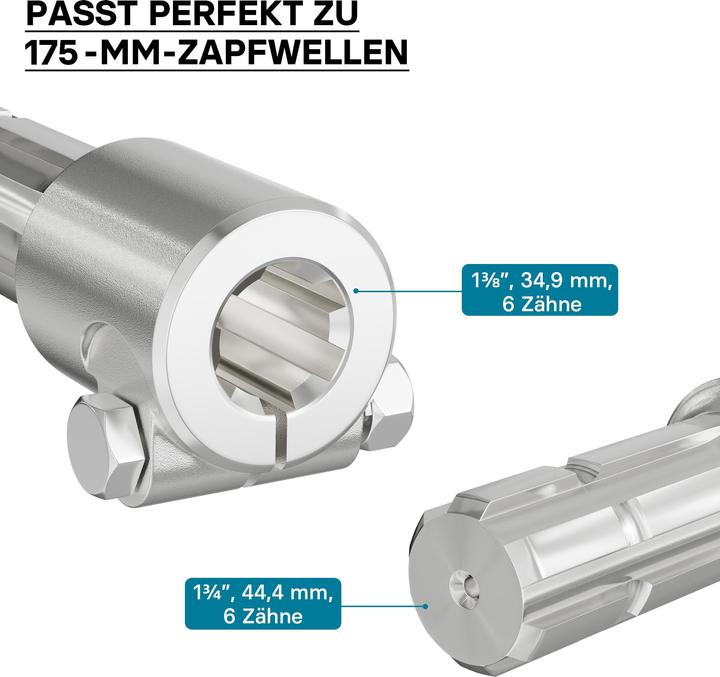 Produktbild Wiltec Zapfwelle 175mm Buchse Keilwellenaufnahme 1 3/8" Z6 für Ausgangswelle 1 3/4" Z6 (Traktorzubehör)