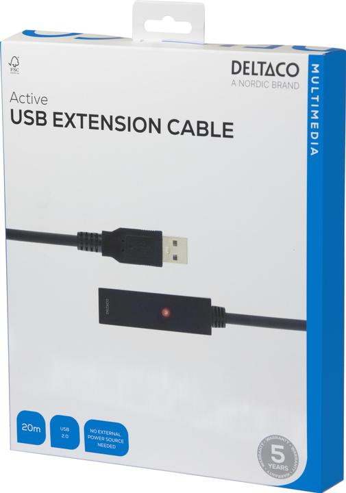 Image du produit Deltaco Câble USB 2.0, 20.0m, noir (20 m, USB 2.0)