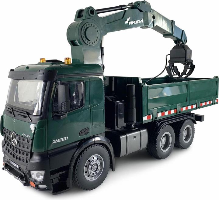 Immagine prodotto Amewi Autocarro Gru Patente Mercedes-Benz Arocs Con Cassone Ribaltabile Rtr Verde (RTR pronto all'uso)
