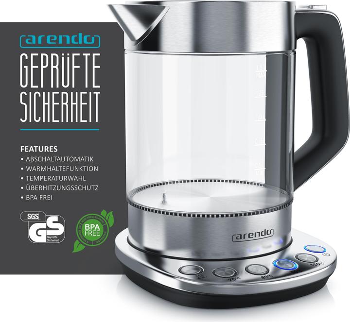 Produktbild Arendo Edelstahl Wasserkocher mit Basisstation (1.50 l)