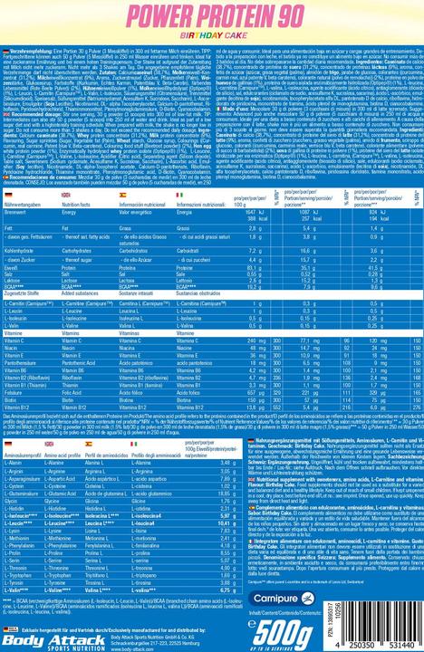Nährwerte und Zutaten Body Attack New Power Protein 90 (500g Beutel) (Schokolade, 1 Stk., 500 g)