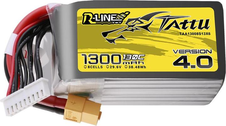 Produktbild Tattu R-Line Version 4.0 1300mAh 29.6V 130C 8S1P Lipo Battery Pack with XT60 Plug (29.60 V, 1300 mAh)