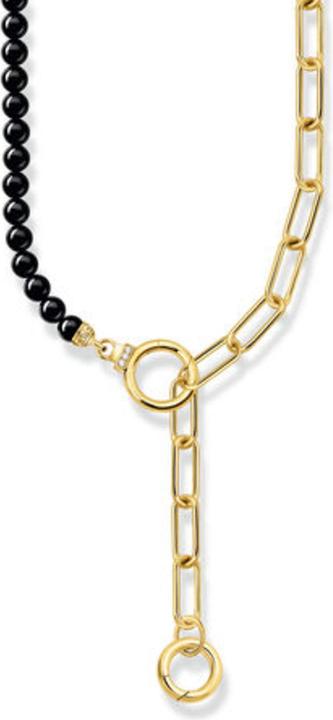 Immagine prodotto Thomas Sabo Collana di perline di onice e catena a maglie placcata oro con pietre bianche (Argento 925, 42 - 47 cm)