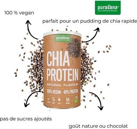 Actual product image Purasana Vegan protein CHIA NATURAL 40% BIO (Neutral, 1 pcs., 400 g)