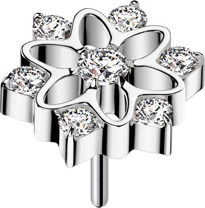 Star Piercing Threadless hohle Blume silber Kristalle silber (ohne Messing, Titan G23)