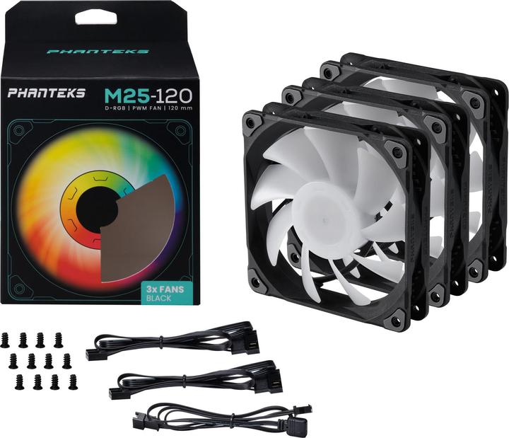 Actual product image Phanteks M25 PWM D-RGB fan, 3-pack - 120mm, black (120 mm, 3 x)
