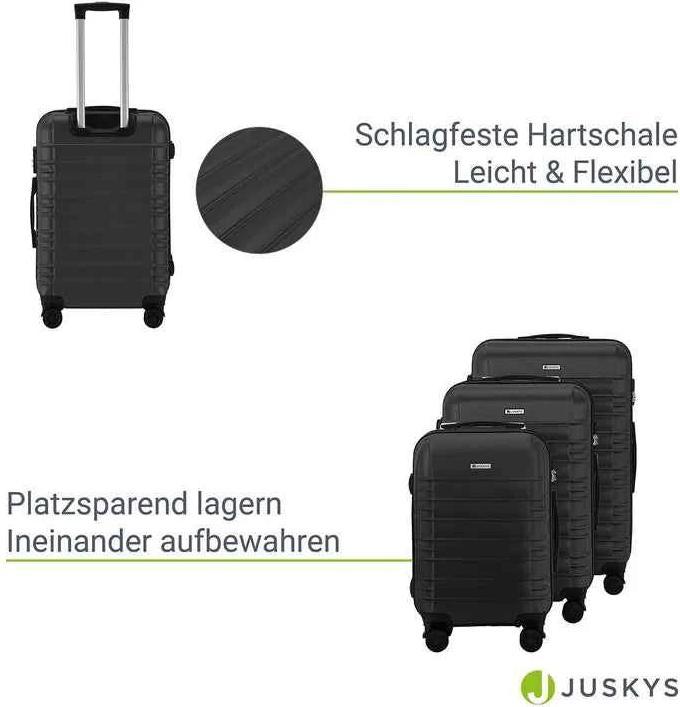 Produktbild Juskys 3-teiliges Hartschalenkoffer-Set mit 360° Rollen (120 l, M (50 - 90l), XL (ab 115l))