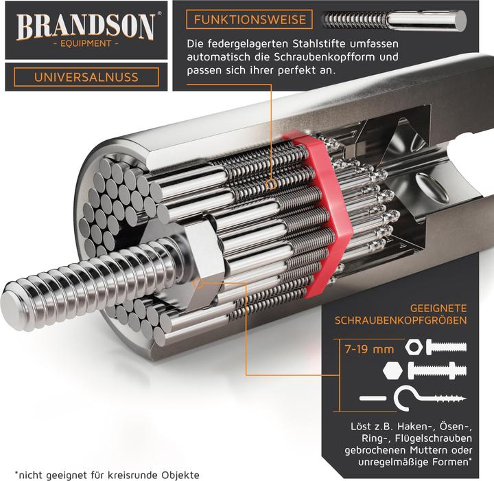 Produktbild Brandson Steckschlüssel, Universal Schlüssel, Multifunktions Nuss Bit Adapter, Universalnuss 7-19mm + Adapter
