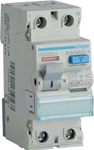Produktbild Hager 2P 25A 0,1A RCD Typ AC (CEC225J)