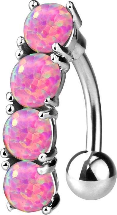 Star Piercing Banane silber mit Kugel vier Opale pink (Chirurgenstahl 316L, Messing)