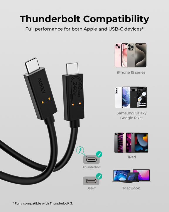 Actual product image Aukey USB C — USB C (0.80 m, USB 4.0, 240 W)