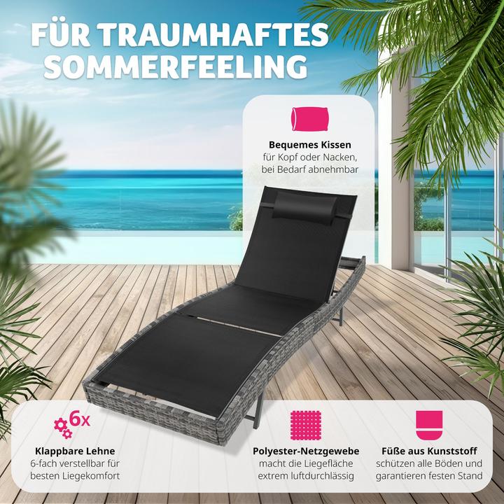 Produktbild tectake Rattan Sonnenliege Moana (211 cm)