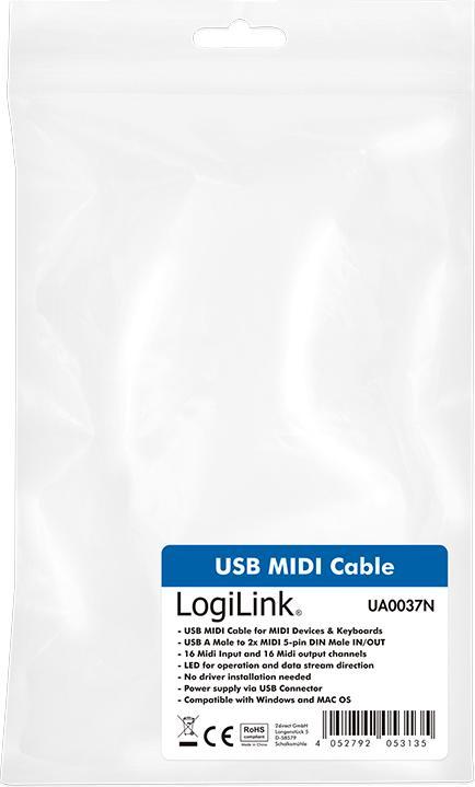 Produktbild LogiLink MIDI Adapter (1.90 m, USB 2.0)