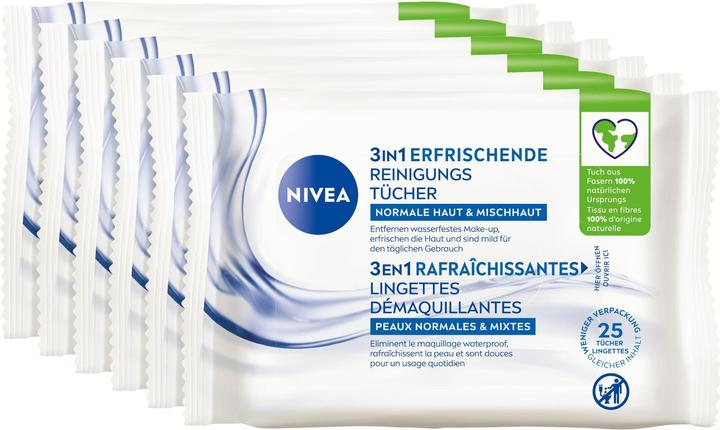Actual product image NIVEA Cleansing Wipes 3in1 Refreshing Multipack 6 x 25 pieces (Cleaning cloths)