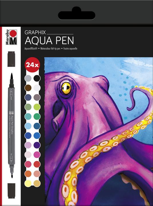 Produktbild Magni 0145000000106 - Aqua Pen Graphix, Octopy, 24 Aquarell-Filzstifte im Set mit brillanter Farbe (Mehrfarbig, 24 x)