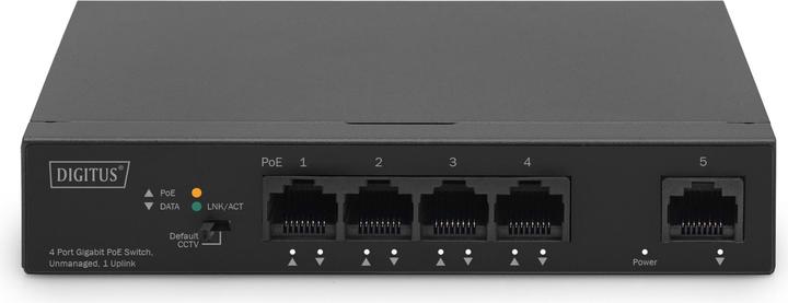 Productafbeelding Digitus Gigabit Ethernet PoE Switch 4-poorts PoE + 1-poorts uplink, 60W PoE Budget (4 Havens)