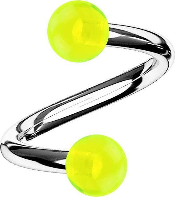 Star Piercing Micro Spirale silber mit zwei Kugeln gelb transparent (Chirurgenstahl 316L, Acryl, ohne Messing)