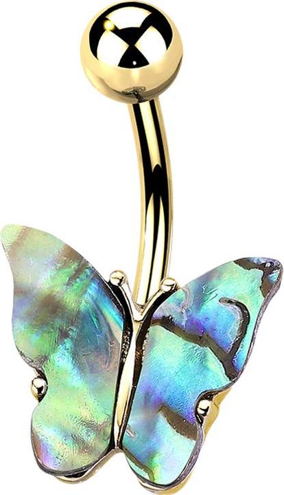 Star Piercing Banane vergoldet Abalone Schmetterling farbig (Chirurgenstahl 316L, Messing)
