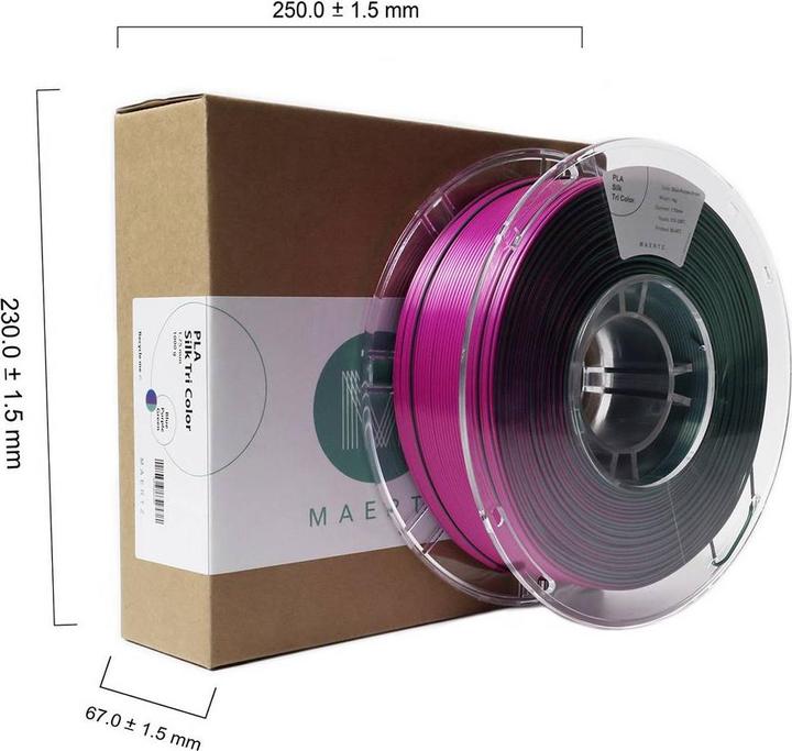 Immagine prodotto Maertz PMMA-1022-001 PMMA-1022-001 Filamento PLA Silk Silky glossy 1,75 mm 10 (PLA, 1.75 mm, 1000 g, Blu, Verde, Viola)