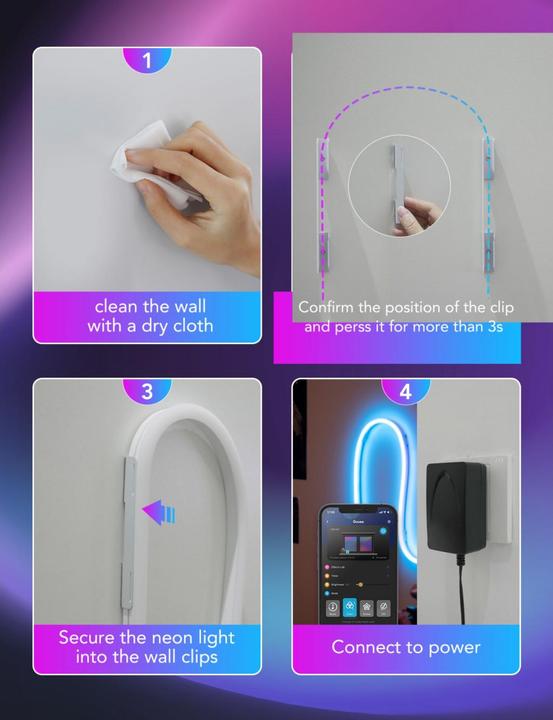 Actual product image Govee Neon Rope Light 2 Clips, White, 5pcs