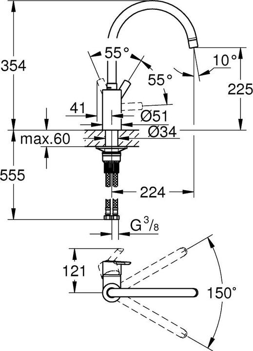 Produktbild Grohe Feel Spültisch Küchenarmatur, chrom, hoher Auslauf