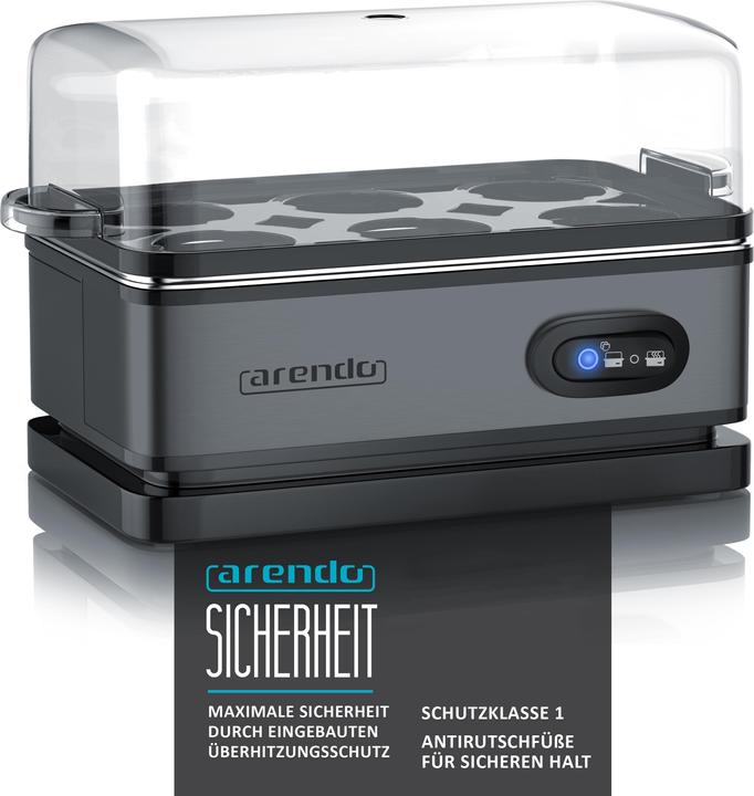 Produktbild Arendo Edelstahl Eierkocher 6-fach, 400 W, Edelstahl, Warmhaltefunktion, Härtegrad einstellbar, Cool Grey