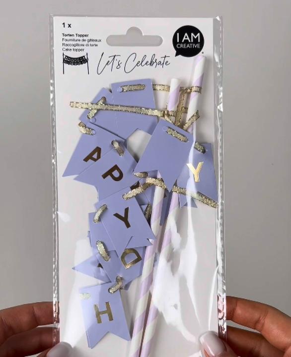 Produktbild I Am Creative Torten Topper Birthday, lavendel/gold, 1 Stück