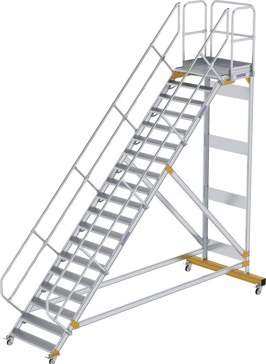 Produktbild Munk Plattformtreppe 45° fahrbar Stufenbreite 1000mm 19 Stufen Aluminium geriffelt (Plattformleiter, 100 cm)