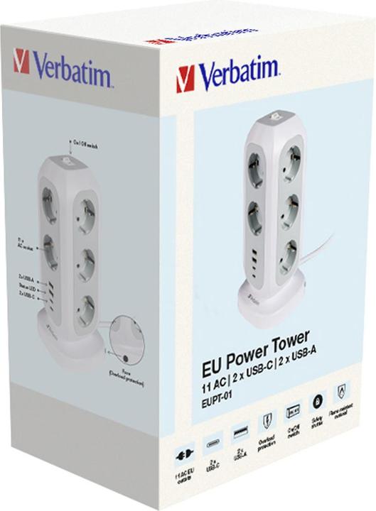 Actual product image Verbatim EU Power Tower 11 (11 x, CEE 7/4, USB-C, USB-A, 2 m)