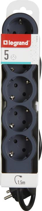Actual product image Legrand Flat socket strip 5x socket, 1.5 metre cable Black 694556 (5 x, CEE 32/3, 1.50 m)