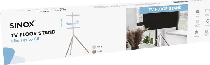 Produktbild Sinox Tripod TV Standfuss mit drehbarem Aufsatz. 45"-65". Helles Holz/Weiss (65", 32 kg)