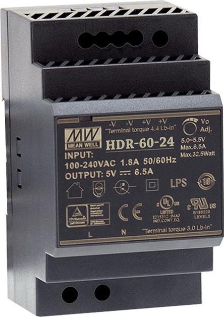 Produktbild MeanWell Industrie-Netzteil - 1 Ausgang - Hutschienenmontage - 32.5 W - 5 V - 6.5 A