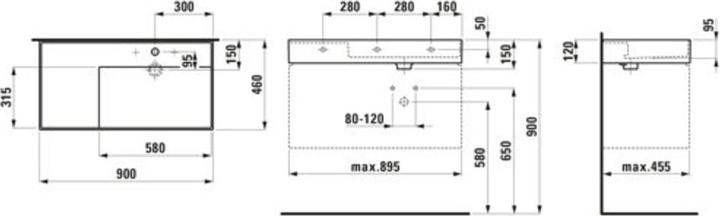 Image du produit Laufen Vasque KARTELL 900x460mm vasque à gauche ou vasque à l'italienne 3 HL-fait blanc (460 mm, 900 mm)