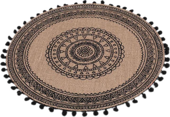 Natura Punto Set de table rond en jute, avec pompon, marron, motif noir 38 x 38 cm (1 pcs, 38 x 38 cm)