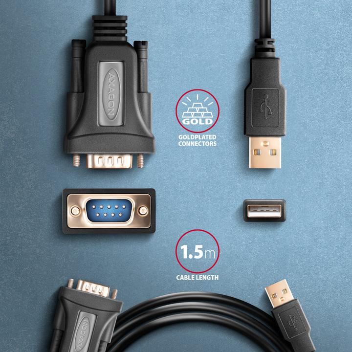 Actual product image Axagon ADS-1PQN, USB-A 2.0 - sÃ©riovÃ½ RS-232 DB9-M FTDI adaptÃ©r / cable (1.50 m)