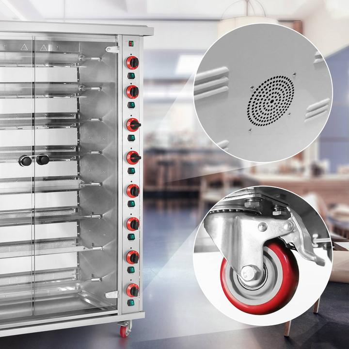 Produktbild Royal Catering Gas-Hähnchengrill 8 Spiesse mit Beleuchtung und Rädern 8 x 5 kW Edelstahl (5 kW)
