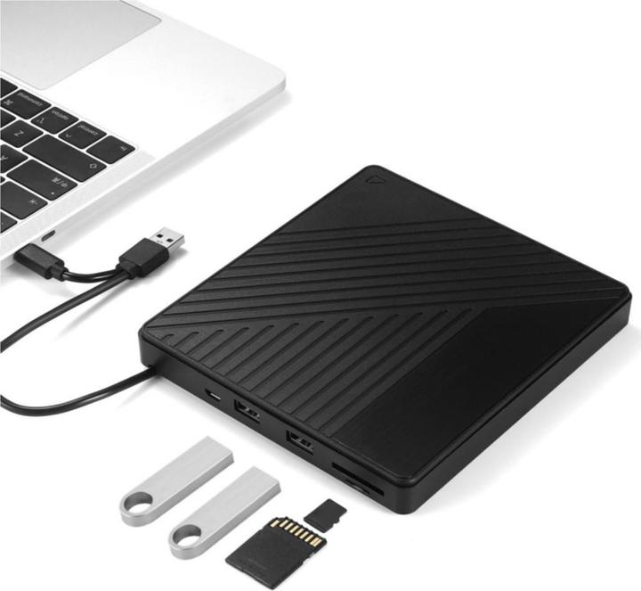 Produktbild Apfelkiste Externes Laufwerk Brenner Slim USB C/USB 3.0 DVD-RW Laufwerk & SD/MicroSD Reader für MacBook/Laptop (CD Brenner, DVD Brenner)