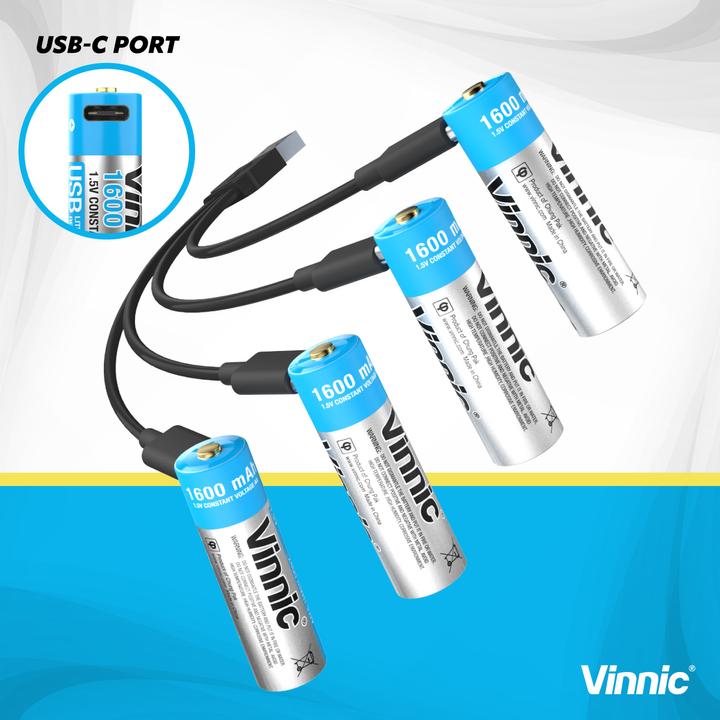 Produktbild Vinnic Rechargeable Battery AA USB-C 1600mAh 4pcs incl. Case&Charging Cable (4 Stk., AA, 1600 mAh)