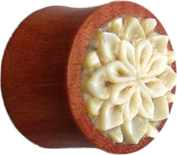 Produktbild Star Piercing Flared Plug Perlmutt Blume aus Sawo Holz (ohne Messing, Titan G23)