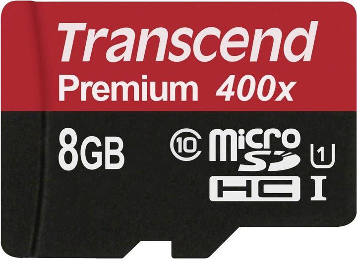 Actual product image Transcend 8GB MICROSDHC CLASS 10 UHS-I (8 GB, microSDHC, U1, UHS-I)