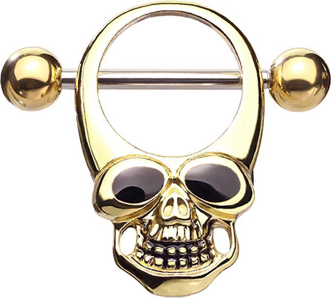 Produktbild Star Piercing Barbell silber mit zwei Kugeln vergoldet Totenkopf (Messing, Chirurgenstahl 316L)