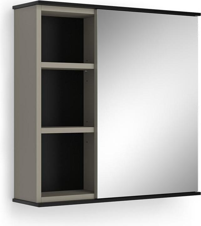 Vicco Badspiegelschrank Joli, Greige/Schwarz, 60 x 60 cm mit Spiegel