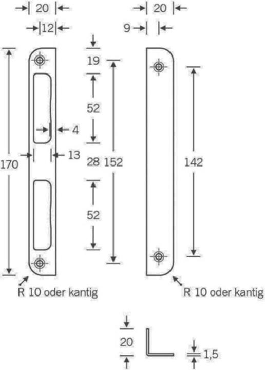 SSF Winkelschliessblech Aluminium silber Winkel B20xL170mm rund Tiefe 8 mm DIN links / rechts (Türgriff)