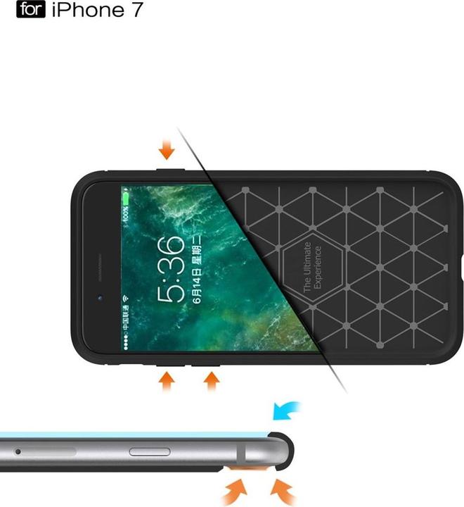 Produktbild König Design Apple iPhone 8 TPU Case Carbon Fiber Optik Brushed Motiv Schutz Hülle Schwarz (Apple iPhone 8)