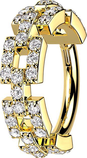 Actual product image Star Piercing Micro Segment Ring hinged gold plated chain with crystals (without brass, Surgical steel 316L)