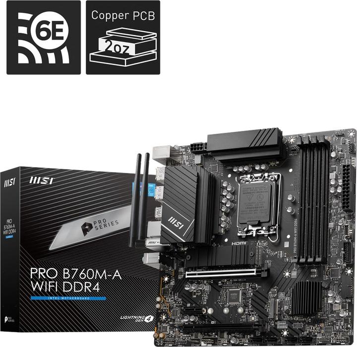 Productafbeelding MSI PRO B760M-A WIFI DDR4 (1700) (D) (LGA 1700, Intel B760, mATX)