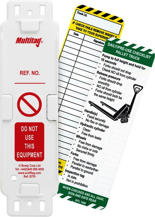Actual product image Brady Scafftag®, MUL-GB-EITH/L-1450, Pallet Truck Tag Set, 10 Multitag Holder, 10 Pallet truck Tag Einste