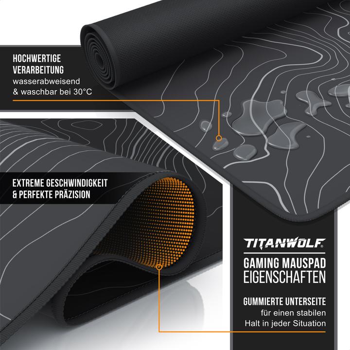 Image du produit Titanwolf Gaming Mauspad XXL, glattes Stoffgewebe, Speed Mausmatte 900 x 400 mm grosse Fläche, Topography (XXL)