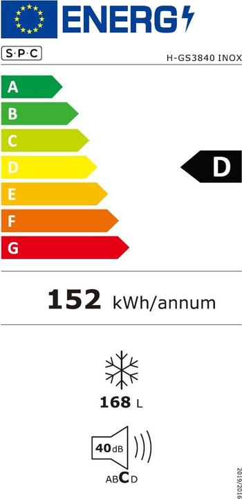 Etichetta energetica SPC H-GS3840 INOX (Struttura autonoma, 168 l)
